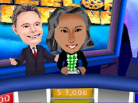 Host Pat Sajak with contestant after a win in Wheel of Fortune for DS